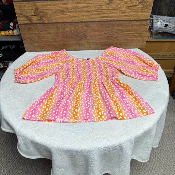 Michelle McDowell size medium Multicolored Puff Sleeve Peplum Blouse - Picture 4 of 7